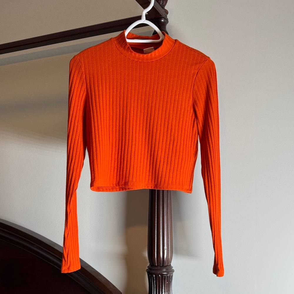 H&M Vibrant Orange Ribbed Crop Top